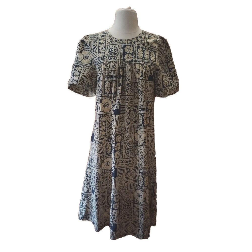 Royal Creations Hawaiian Muumuu Dress Sz M Geometric Tiki Midi Made in USA